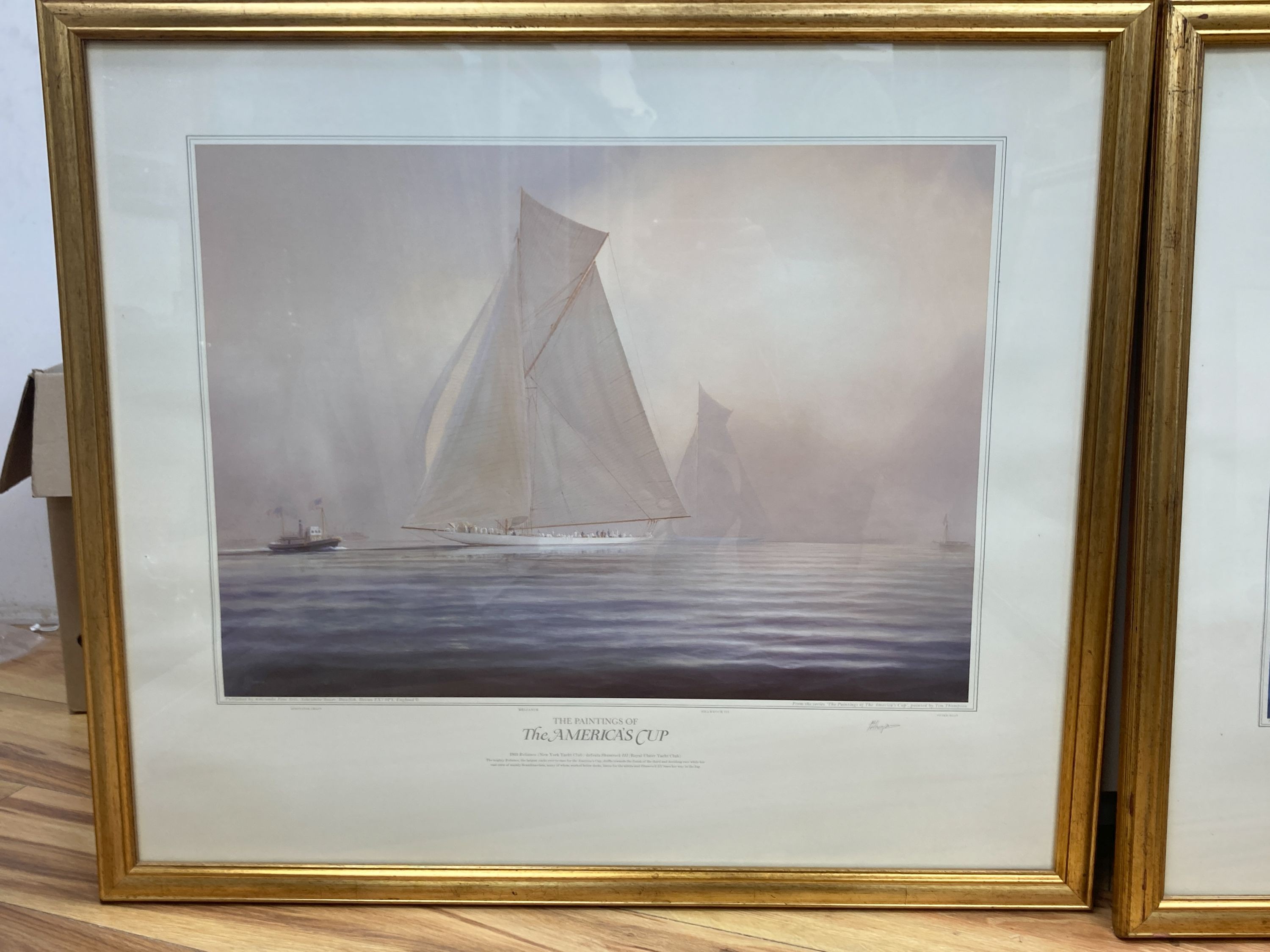 Tim Thompson, three colour prints, The Paintings of the Americas Cup, overall 60 x 70cm.